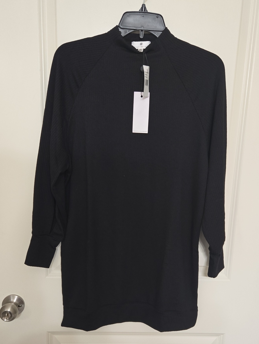 Black Ribbed Mock-Neck Long Sleeve Sweater